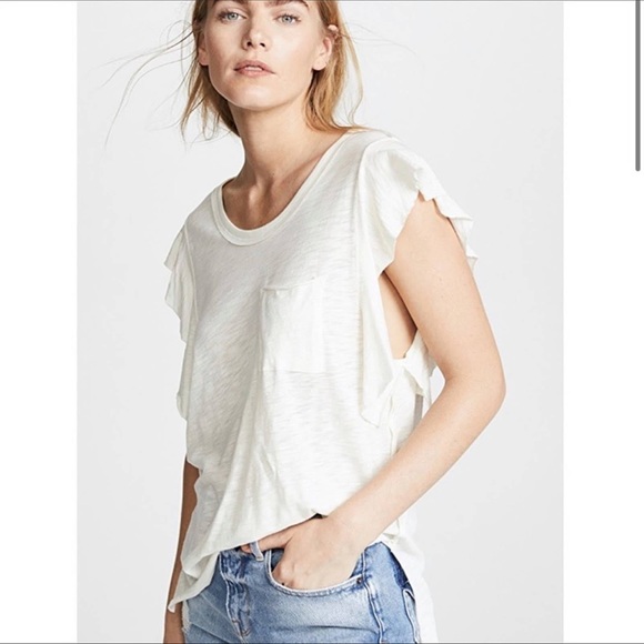 Free People Tops - Free people we the free off white tee ruffle sz Xs so easy